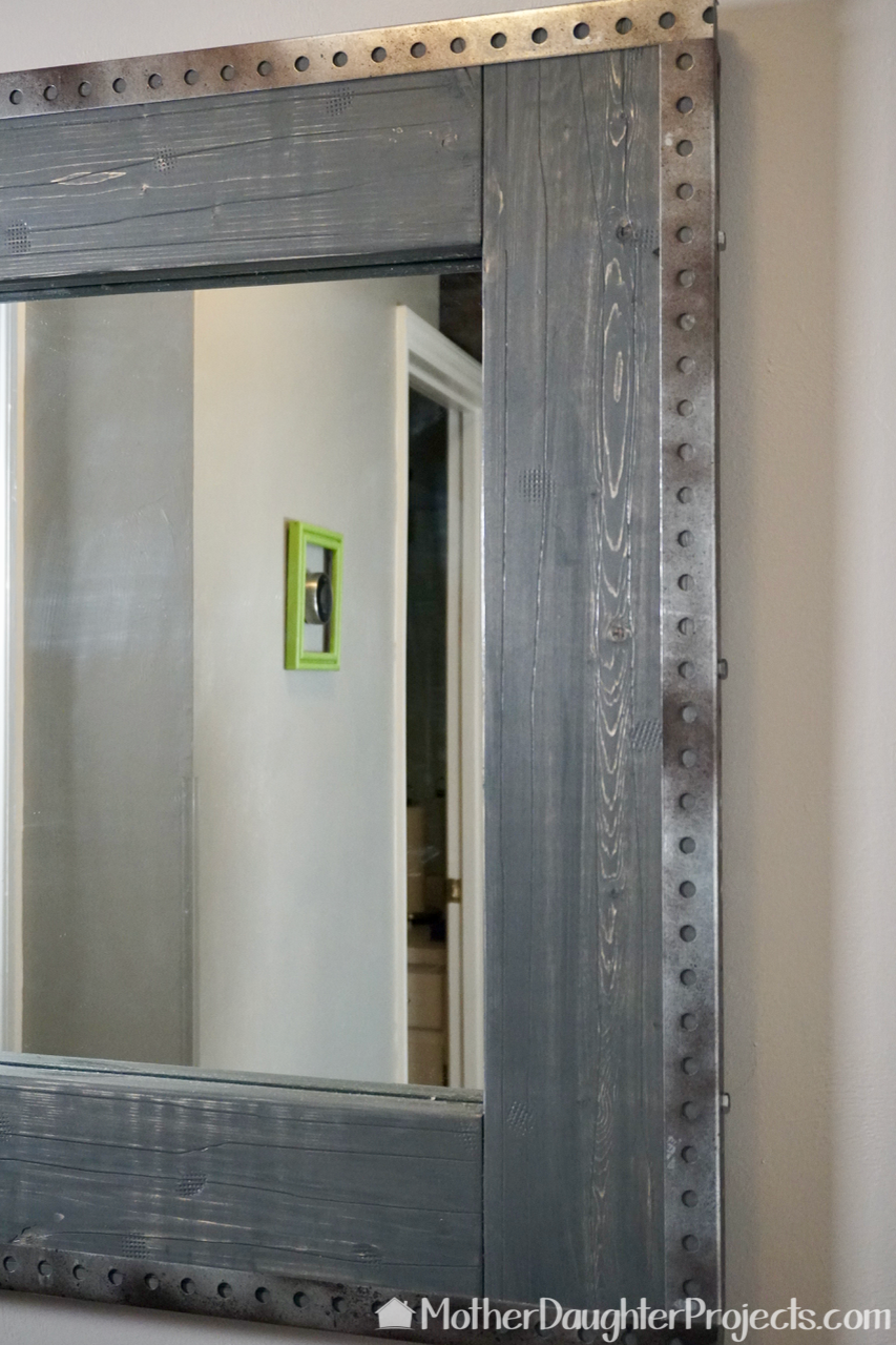 Learn how to make your own industrial wood and metal mirror. With a few tools and materials, you can make this for $50!