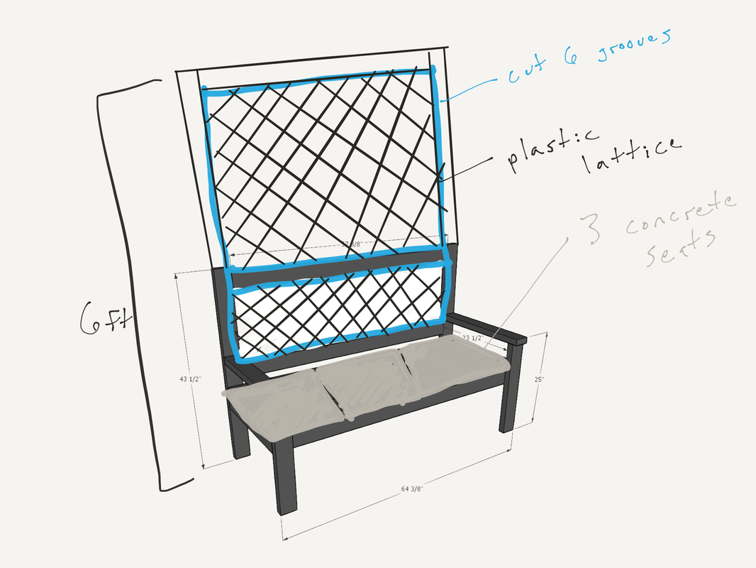 Learn how to customize an Ana White bench plan to make a backyard garden privacy screen with concrete seat.