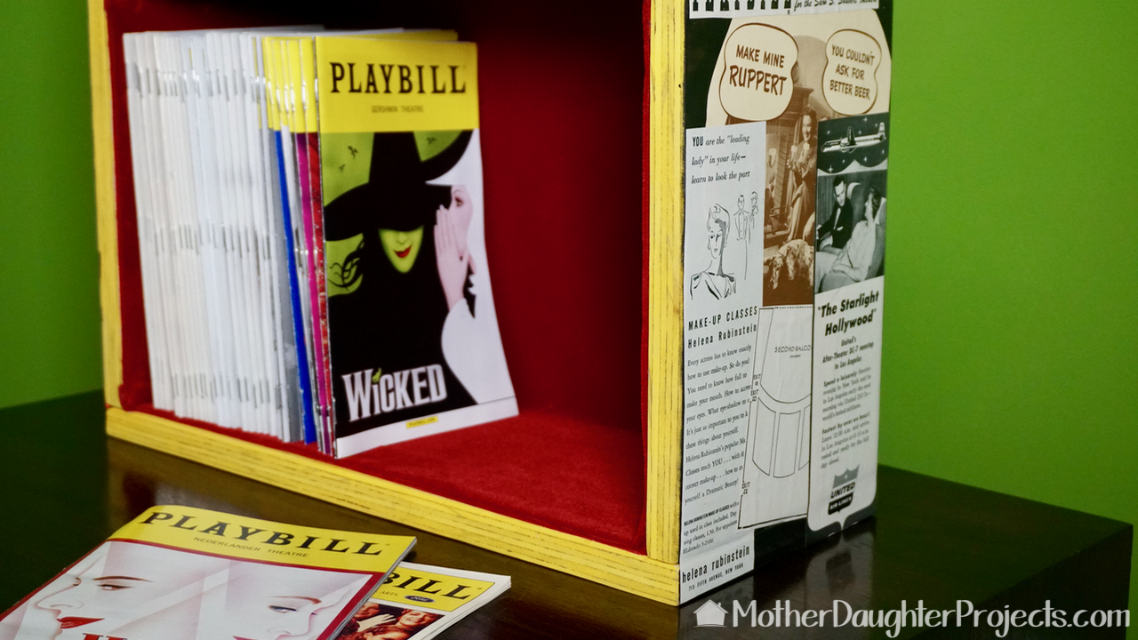 Learn how to make a DIY memory box for your broadway playbills or other treasures out of wood and fabric.