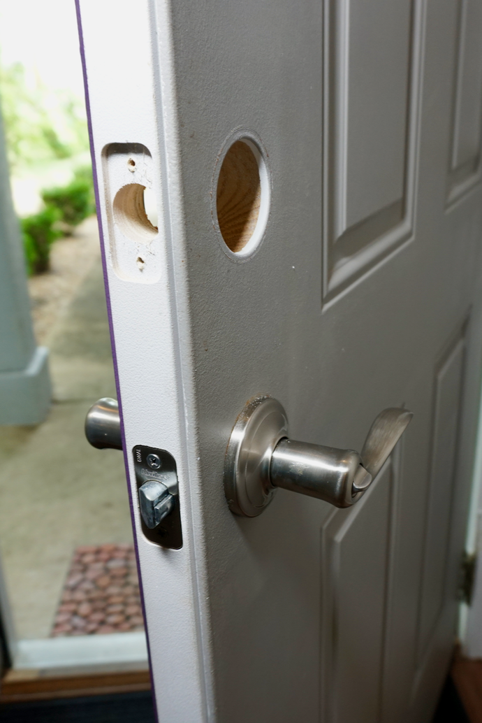 Remove all the old lock hardware before installing the Schlage Connect touchscreen deadbolt lock.