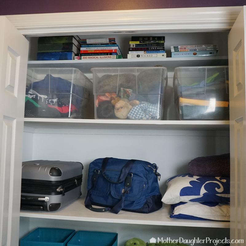 Learn how to make floating shelves for a hallway closet. Each shelf uses plywood, 1x2 strip wood and quarter round.