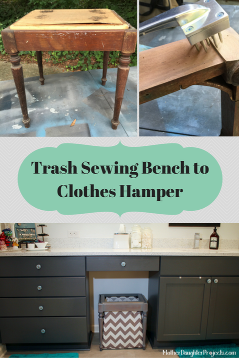 Trash Sewing Bench to Clothes Hamper. MotherDaughterProjects.com